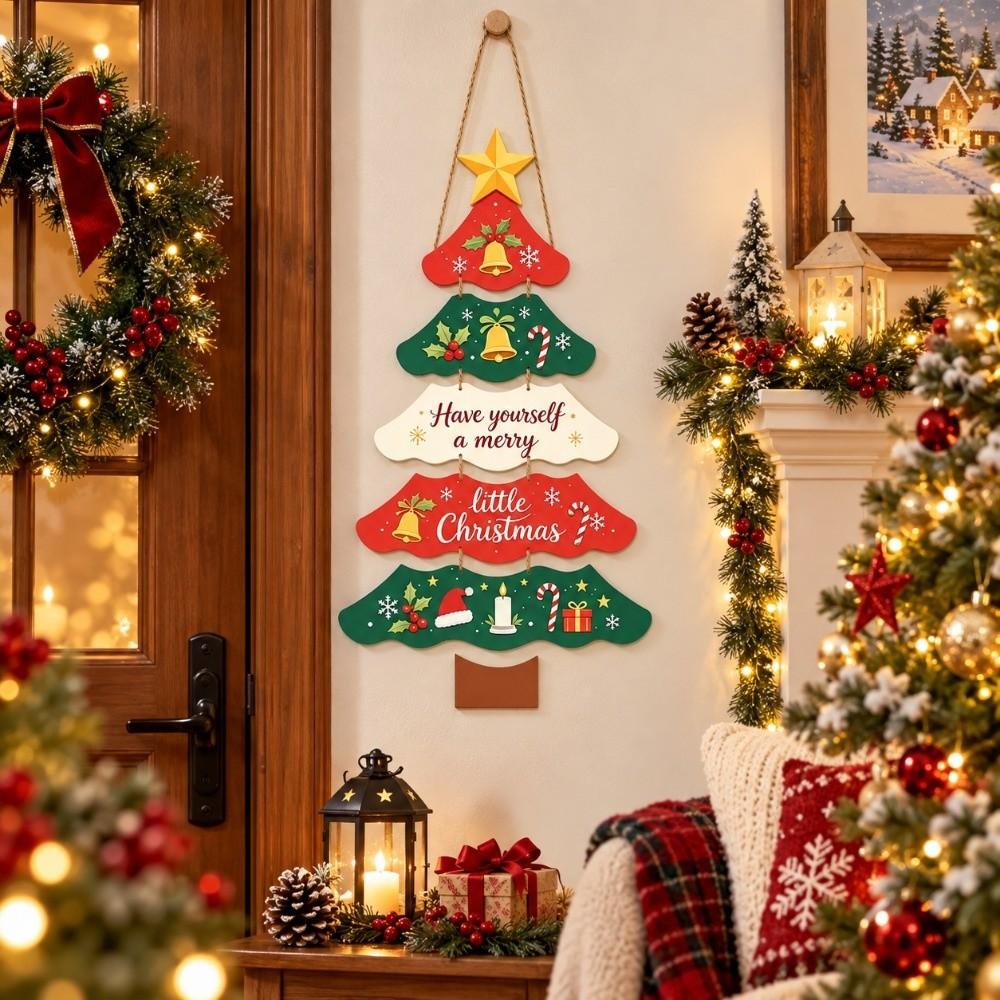 Paper Xmas Hanging Flag Multi-layered Hanging Welcome Board Christmas Tree Door Sign Entrance