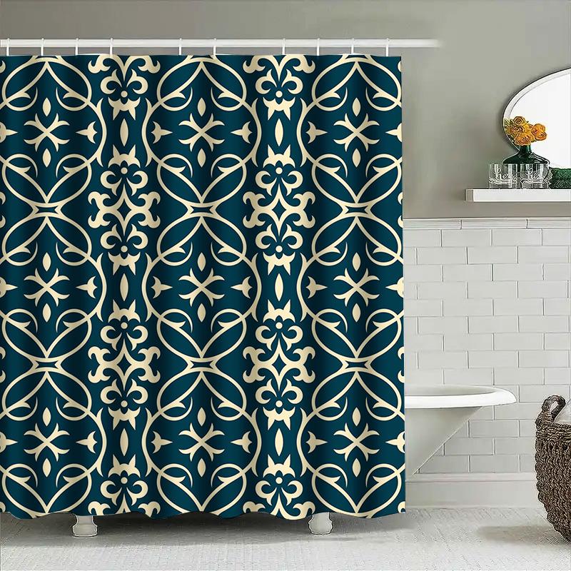 

Beautiful Blue Cream Shower Curtain with Geometric Pattern Perfect for Bathroom Decor! 90x180cm
