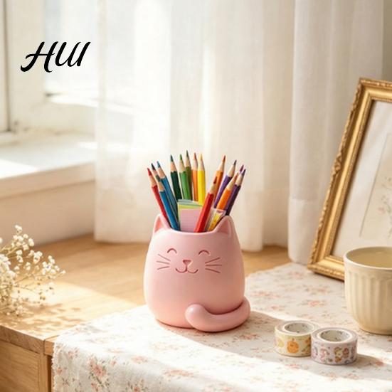 Multi-purpose Stationery Holder Pen Holder, Cartoon Cat Shape Desk Organizer, Smooth Surface Decorative Animal Shaped Pencil Cup for Pencils Gel Pens
