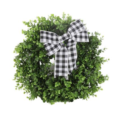 Artificial Wreath Green Simulated Plaid Bow Spring Wreath Wall Hanging Decoration for Party Wedding