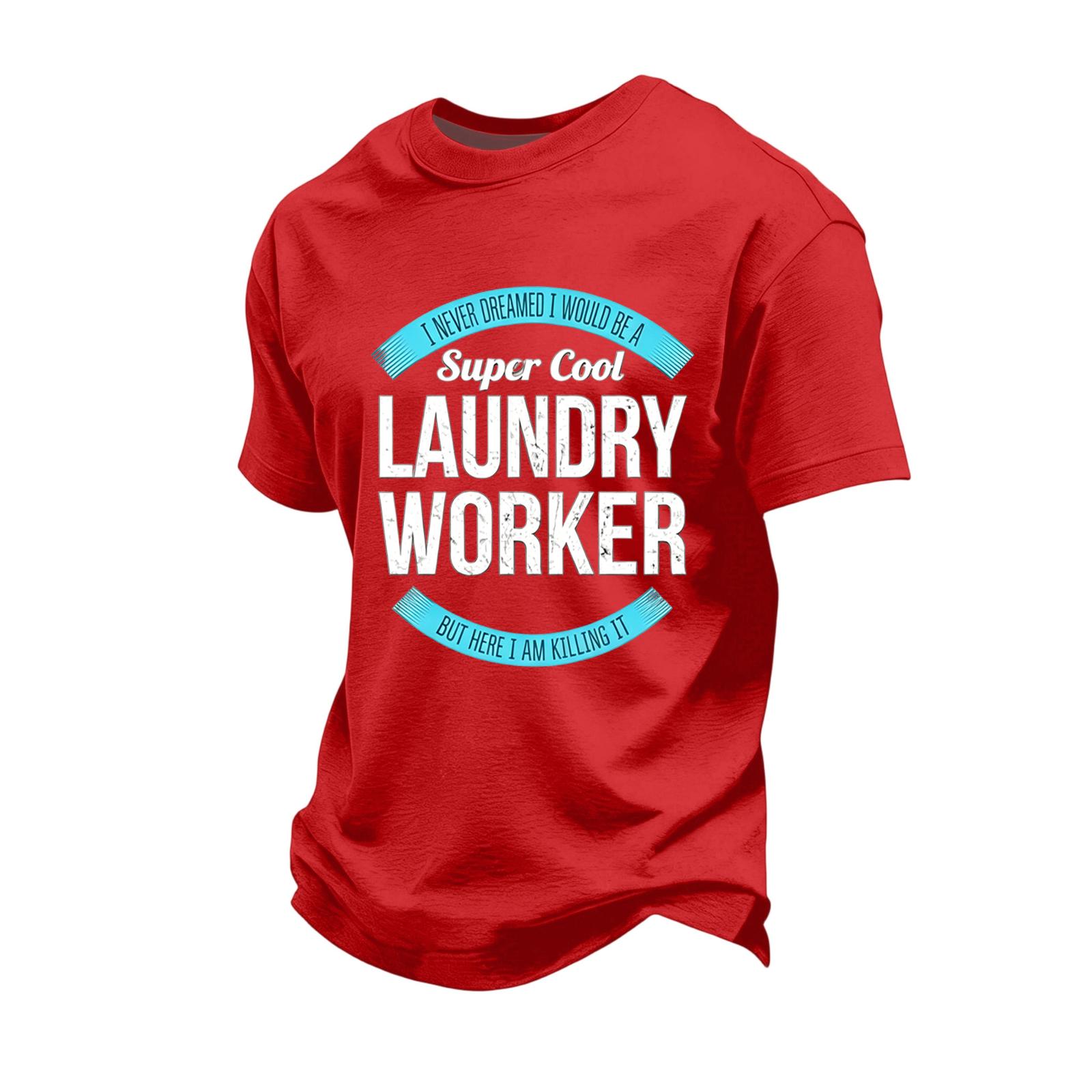 

Men s Casual Loose Fit Short Sleeve T-Shirt Labor Day Printed Top Comfortable Cotton Blend Crew Neck Tee M червоний
