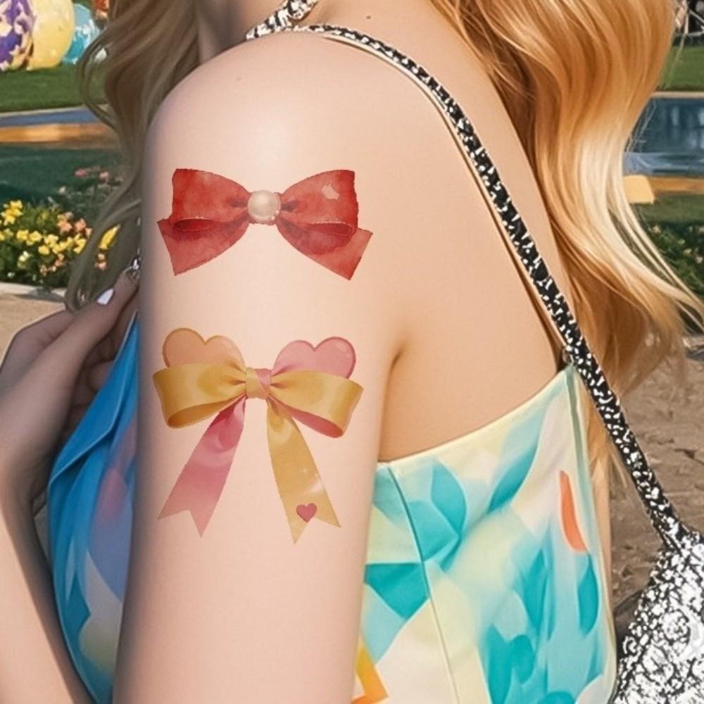 Pink Bowknot Ribbon Colorful Bow Tattoo Stickers Waterproof Makeup Stickers  Live House