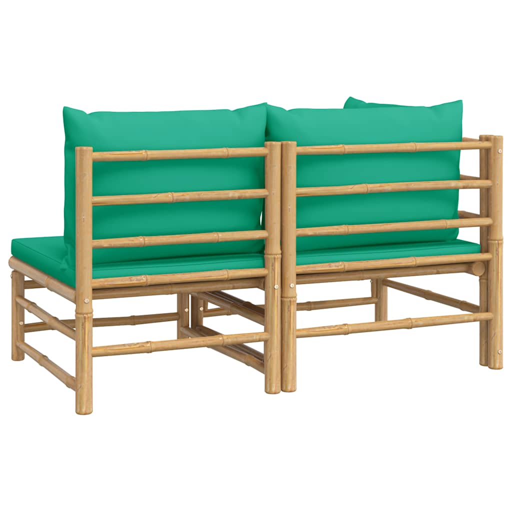 Vidaxl 2-Cz. Garden Furniture Set, Green Cushions, Bamboo