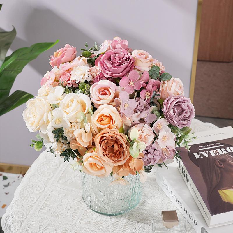 Artificial Flowers Fake Silk Peony Vases Flower Bouquets Home Room Decoration Garden Flower Garlands Wedding Bridal Accessories
