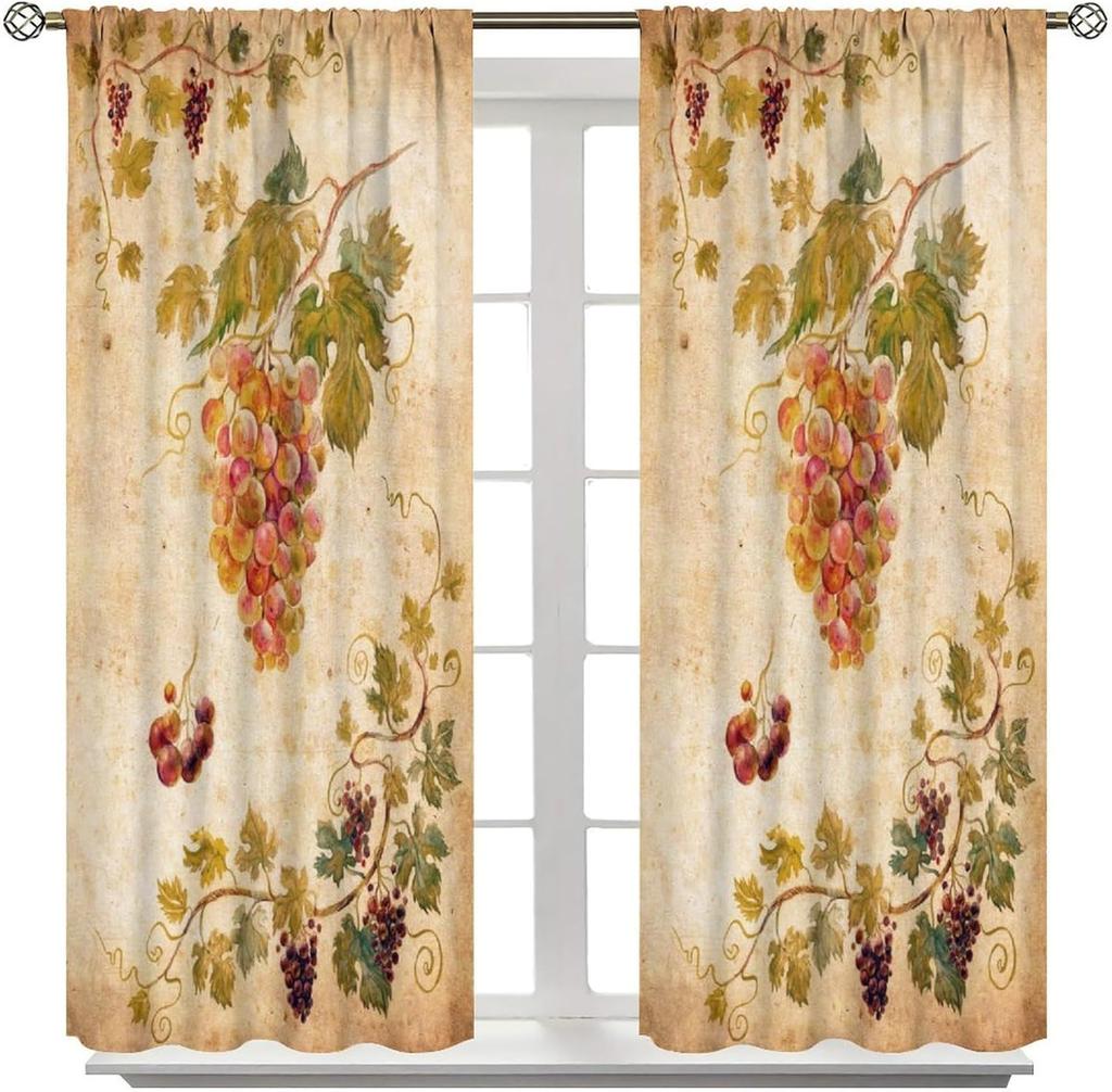 Fruit Grape Curtains, Retro Country Style Rattan Fruit Pattern Window Decoration, Suitable for Living Room, Bedroom and Kitchen