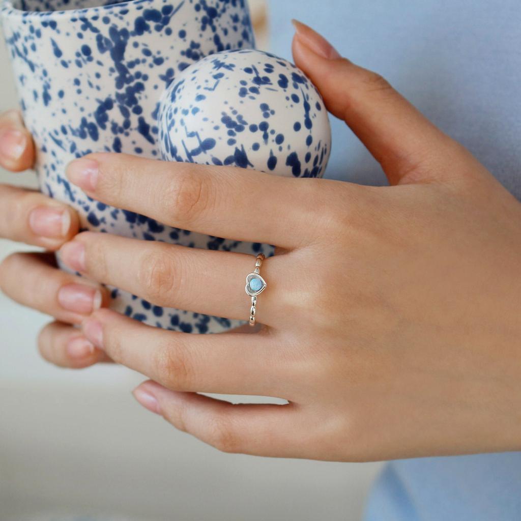 47Bag 925 Silver Opal Gemstone Heart Ring Lani