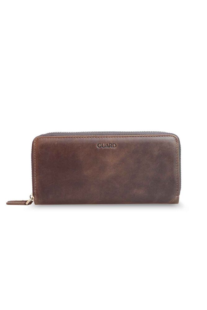

Guard Double Zipper Crazy Brown Leather Clutch Bag