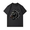 Men's 100% Cotton Crew Neck Short Sleeve T-Shirt, Cool Dark Flame Hell Horse Head Graphic Printed Casual Breathable Summer Tops for Daily Street Wear