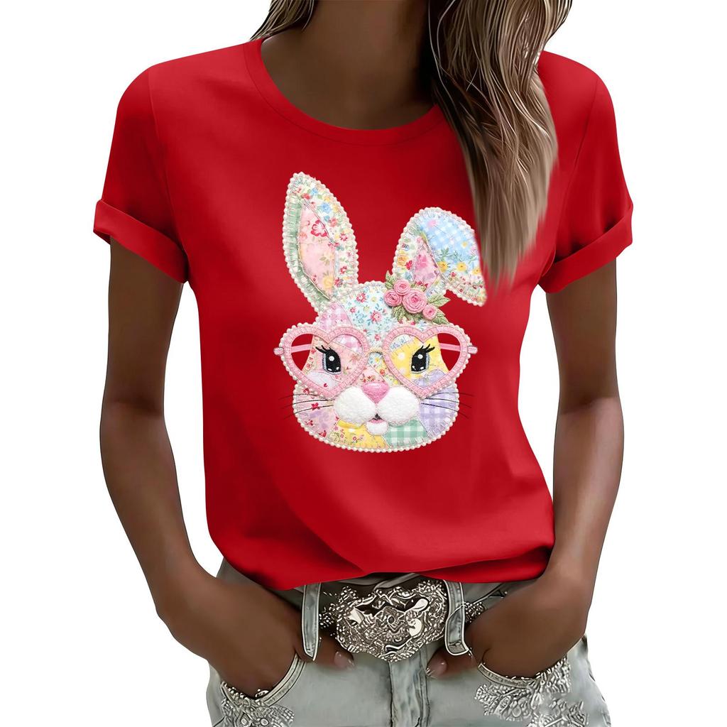 Women's Casual Printed T-Shirt Round Neck Pullover Short Sleeve Top