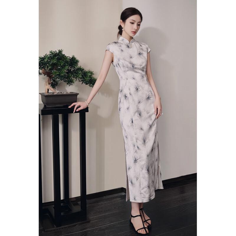 JK&JS New Chinese Style Printed Slim-Fit Qipao Dress