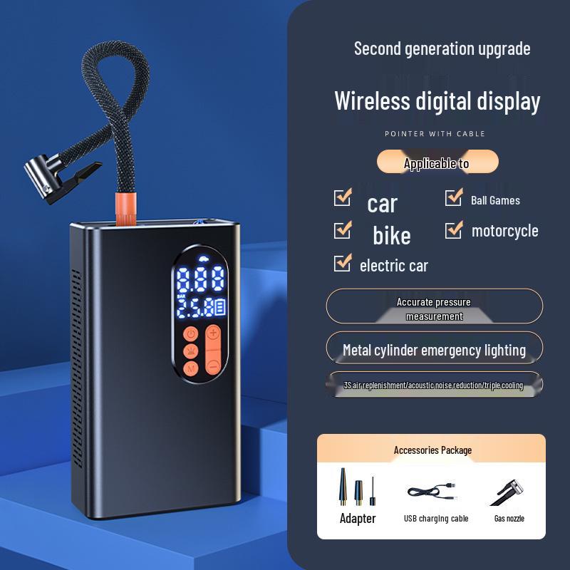 Portable Smart Digital Car Air Pump: Compact High-Power Handheld Inflator with Digital Display