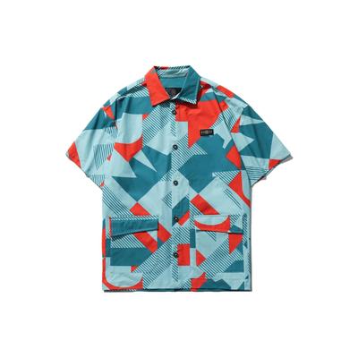 Geometric All-Over Print Single-Breasted Polo Shirt Men Shirts Blue ASHR065-1