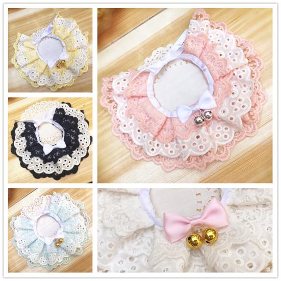 Pet Dog Cats Puppy Three-layer Lace Bowknot Bell Collar Bib Necklace Neck Strap