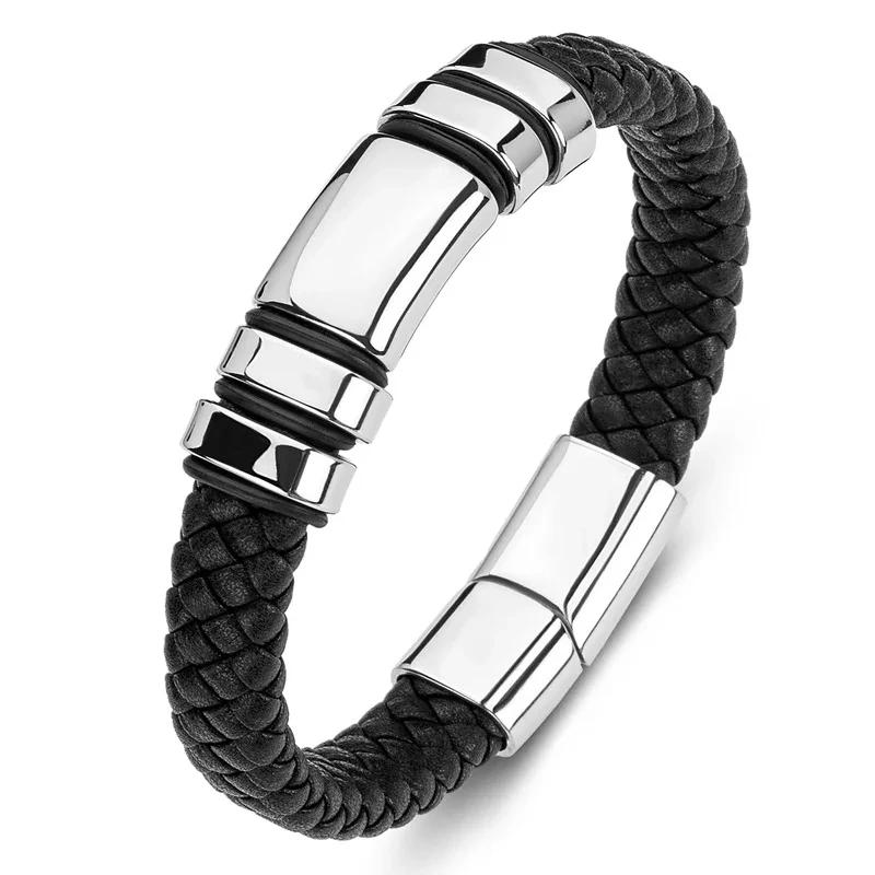 Domineering Lion Head Animal Bracelet Men\'s Stainless Steel Braided Chain Wristband Bracelet Hip Hop Jewelry
