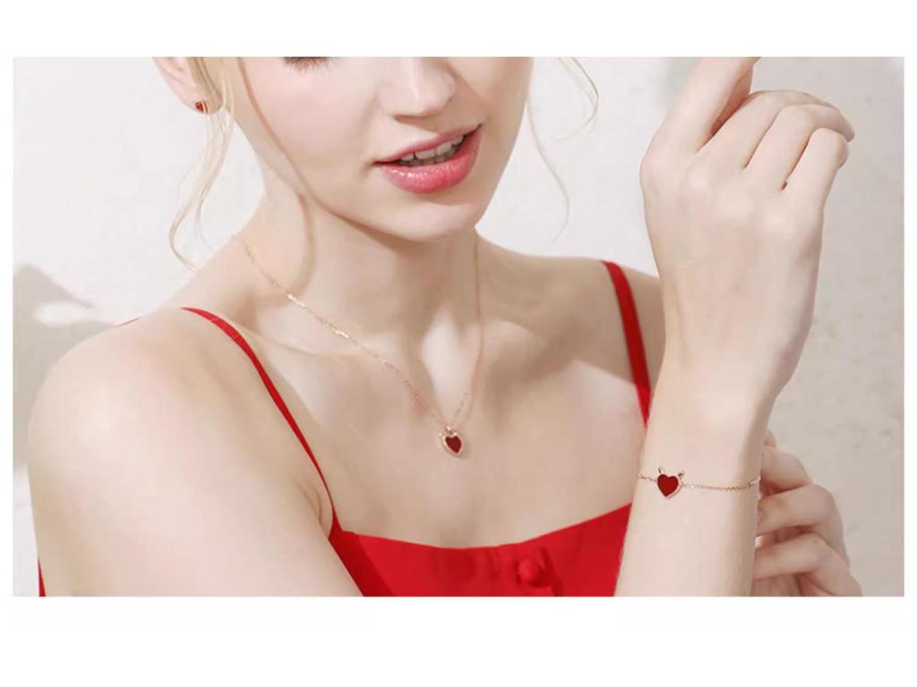 Women's Heart Antler Red Agate Bracelet - 925 Silver, Fresh Christmas Birthday Gift