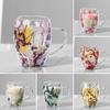 350ML Double Wall Glass Coffee Mug Dries Flower Insulated Glass Cup with Handle Clear Espresso Latte Cappuccino Milk Juice Tea Water Cup