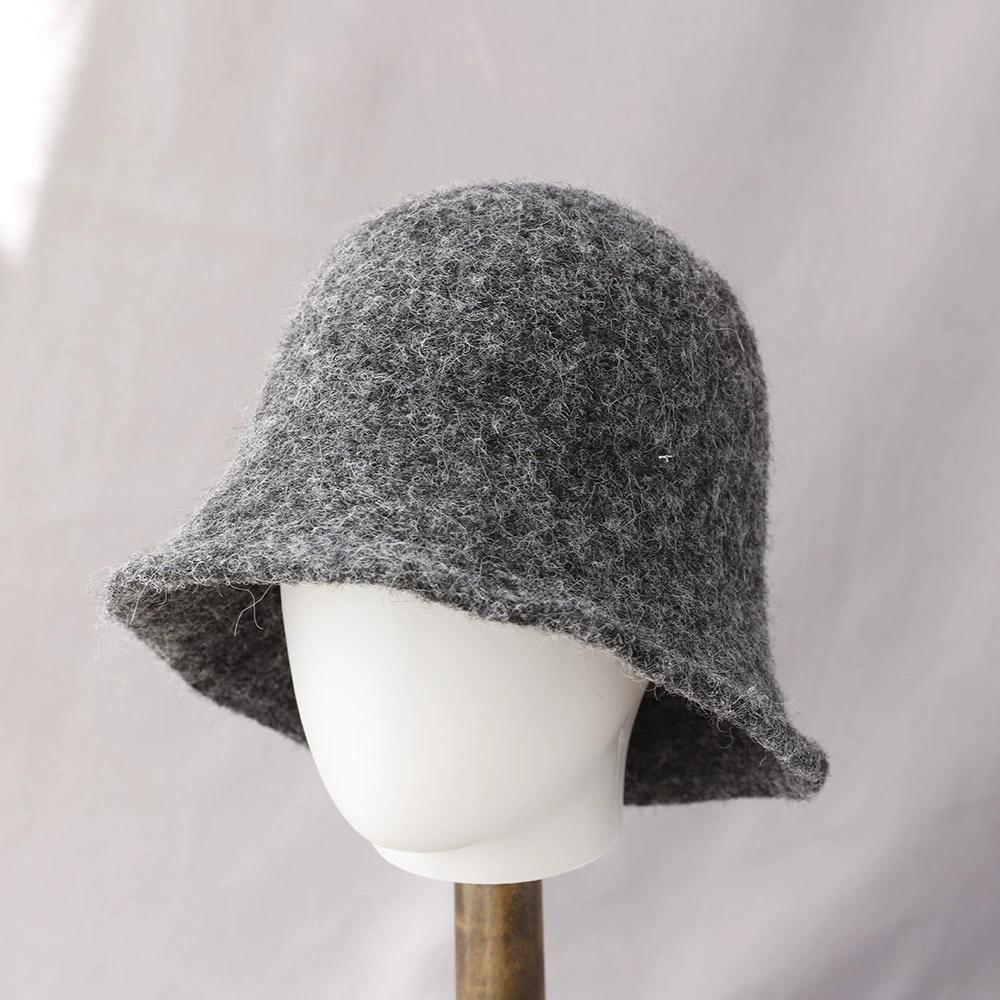 Thickened Soft Autumn and Winter Bucket Hat Solid Color Woolen Knit Cashmere Fisherman Hat Warm Wool Hat for Women