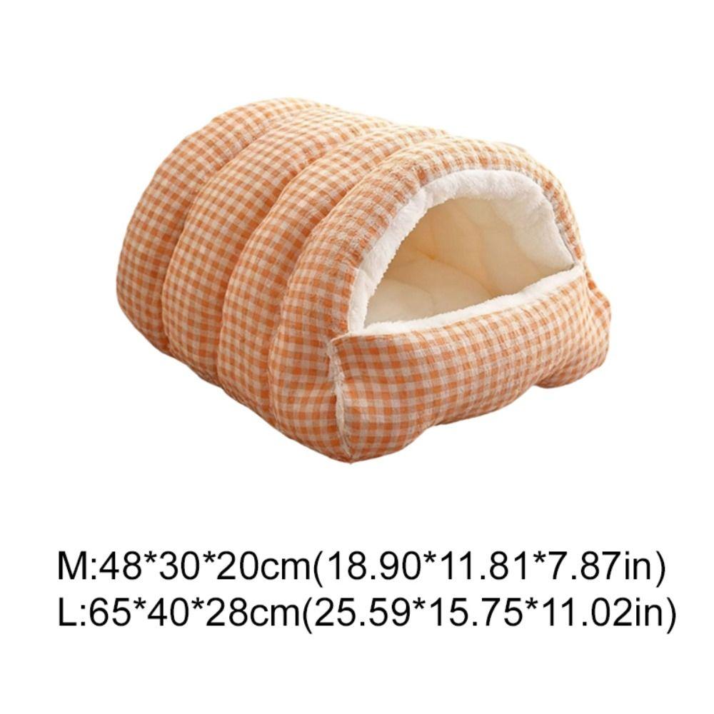Warm Semi-sealed Pet Bed Checkered Pattern Cat Cotton Nest Winter Cat Bed for Rabbit Cats