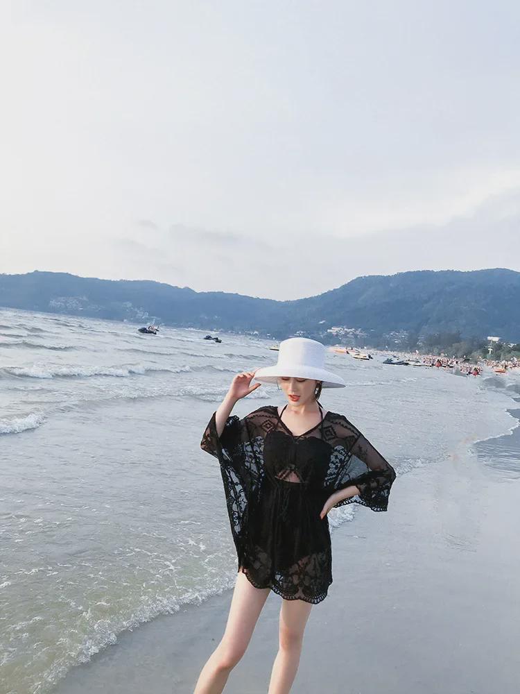 Acoperire pentru plajă din dantelă europeană și americană: Fusta de costum de baie și jachetă de bikini pentru femei