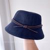 Vintage Leather Rope Bow Fashion Fisherman Hat Children's Autumn Casual Versatile Basin Hat Sunscreen Shade Cloth Hat