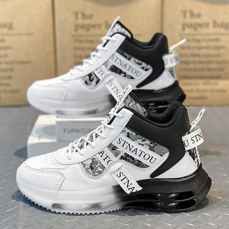 

Обувь мужская осень и зима 2025 новые баскетбольные кроссовки с высоким верхом студенческие маленькие белые кожаные на толстой подошве папины модные туфли 44