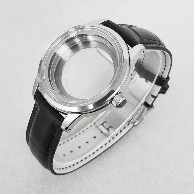 

39MM Transparent Watch Case Butterfly Double Buckle Leather Strap Modification Watch Accessories for NH35/NH36/4R/7S Movement