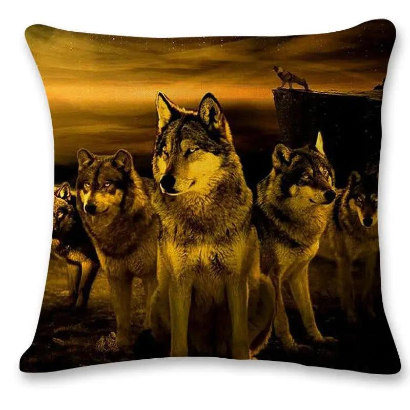Wild Wolf Print Pillow Cover Forest  Snowy Mountain Scene Polyester Cushion Case Wildlife Themed Home Decor for Sofa  Bedroo