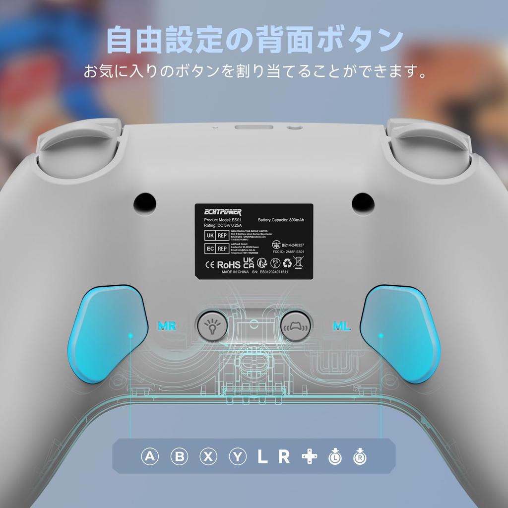 Wireless Switch Controller with Hall Effect RGB Back Turbo 4 Levels of Vibration Gyro 800mAh Compatible with Pro Classic Gray Sticks, Lighting,