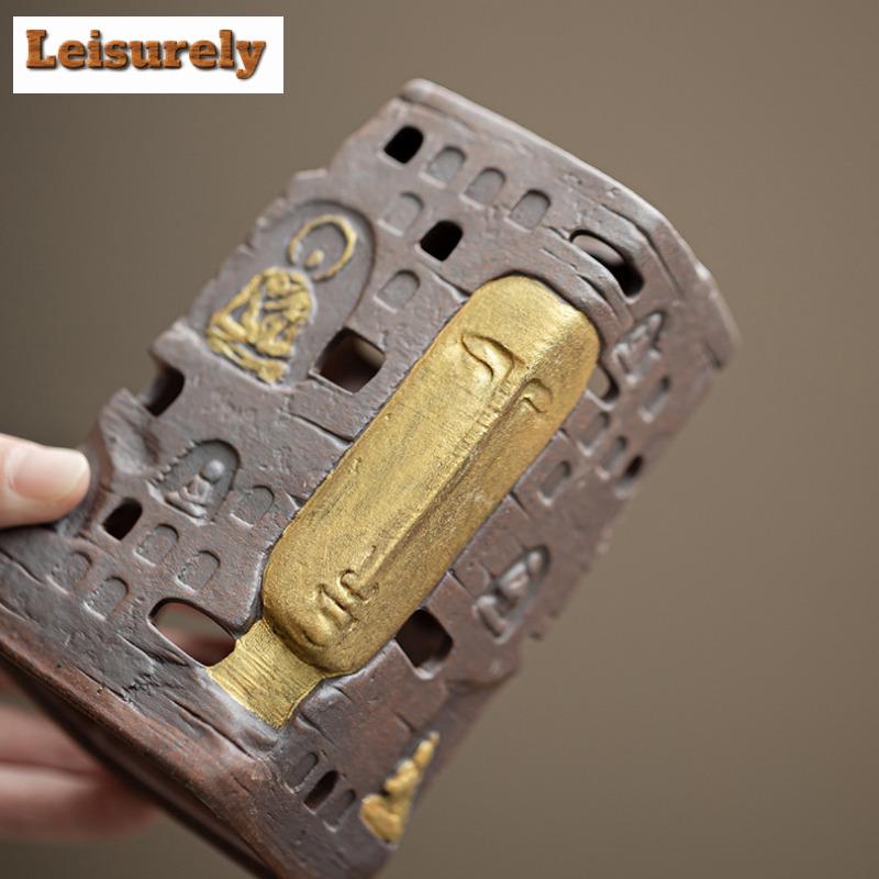 Zen Buddha Shadow Ceramic Incense Burner Old Rock Mud Insertion Censer Burner Holder Aromatherapy Furnace Teaware Ornaments Gift