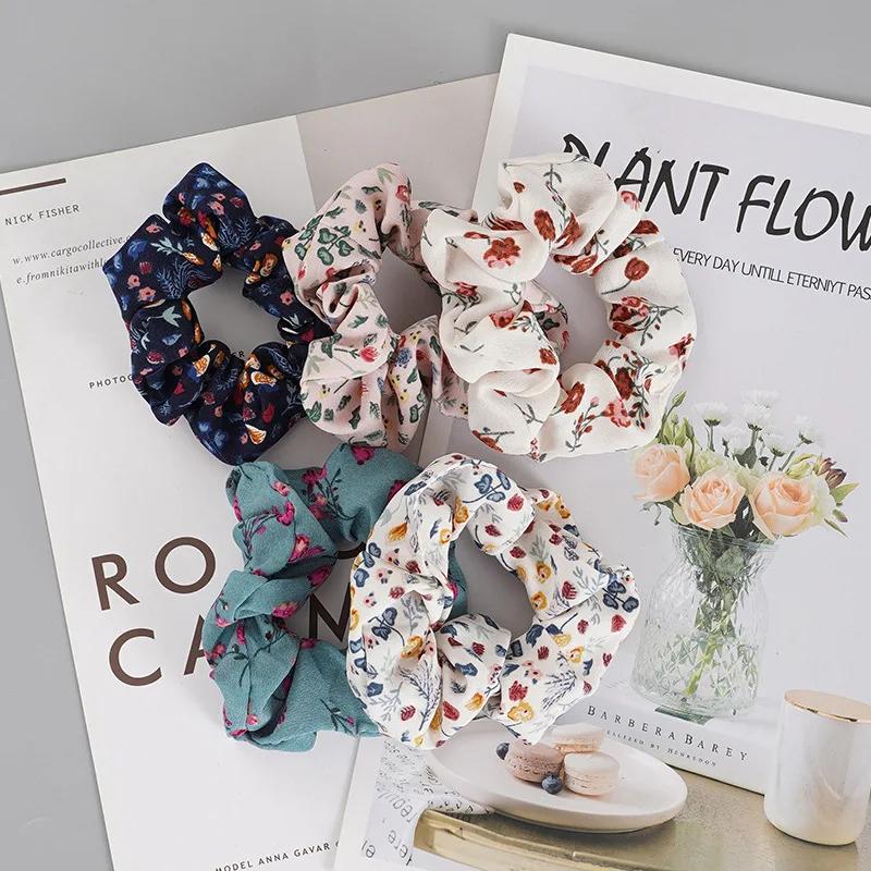 

Новые 1/5 шт. Резинки для волос с цветочным принтом, Цветочные скранчи, Женские винтажные эластичные повязки для волос, Веревки для волос, Аксессуары для волос для девочек, Головные уборы