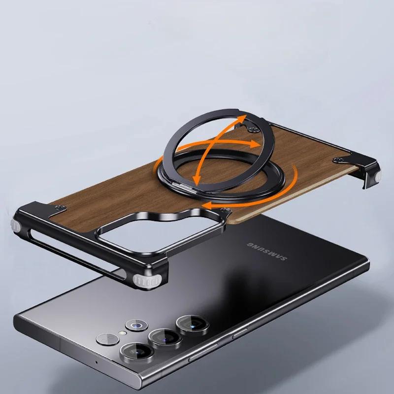 Eary for Samsung Galaxy S25 Ultra S24 Ultra Case with Magsafe Shockproof Protective Phone Cover Unique Wooden Case for Samsung