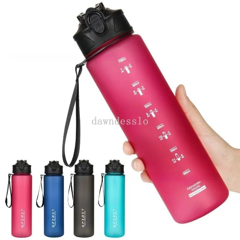 

750ml Sports Water Bottle Leak Proof Colorful Handheld Drinking Straw Mug Fitness Outdoor Travel Portable Mug with Carrying Cord 750ML