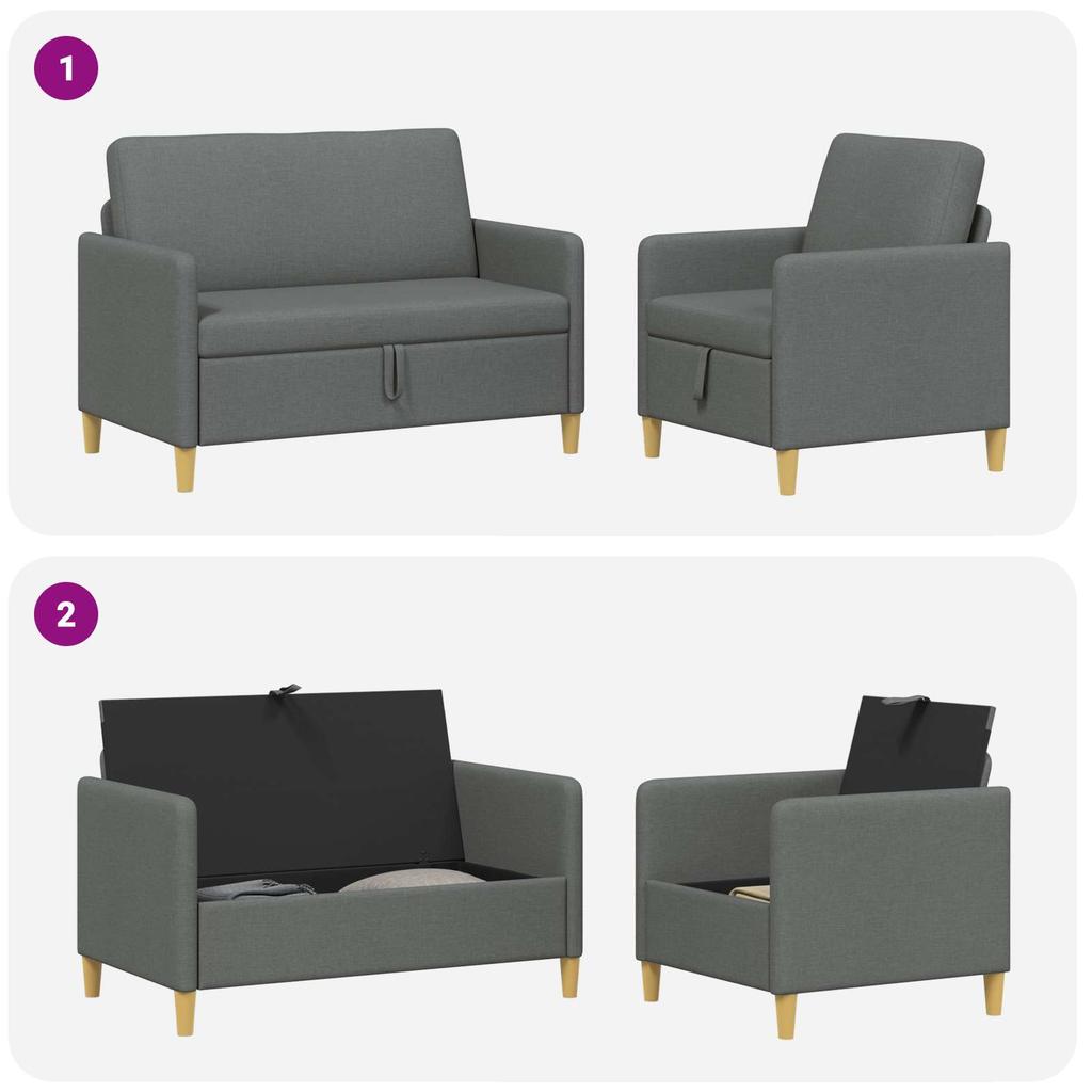 2 Piece Sofa Set with Storage Space Dark Gray Polyester