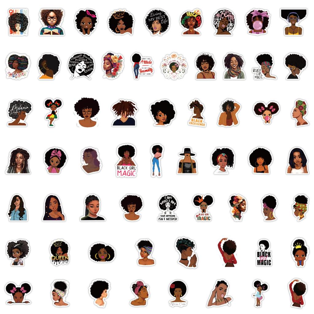 62 Inspirational Black Girl Graffiti Stickers - Waterproof Decorative Stickers for Suitcases, Notebooks, Scooters