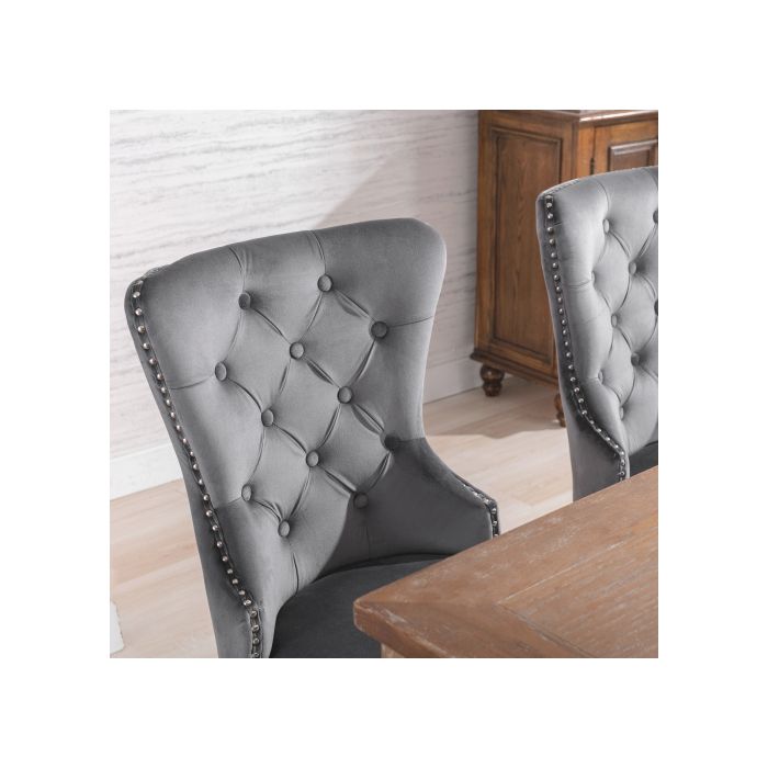 Chaises de salle à manger - MUVOE - Ensemble de 4 - Pieds en chêne - Tissu gris - Design élégant