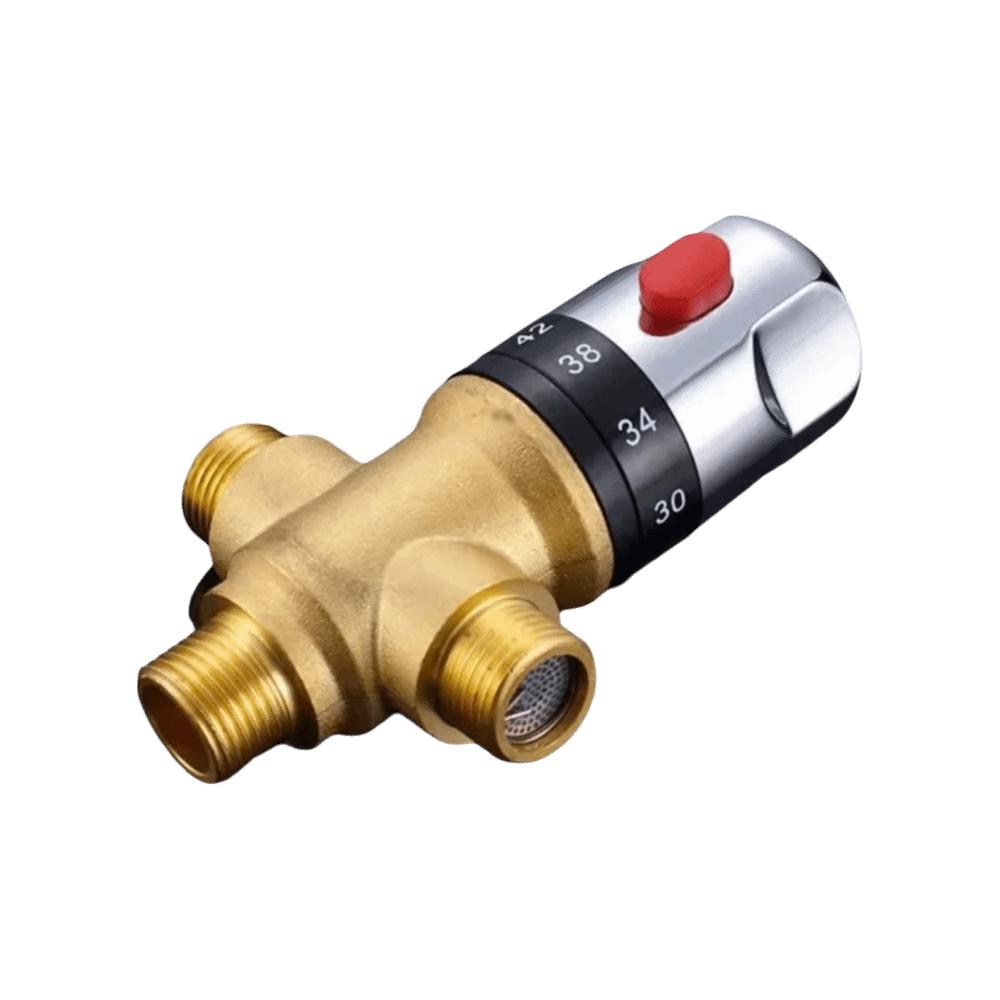 3Way Thermostatic Mixing Valve Solid Brass Temperature Control Valve Bathroom Faucet