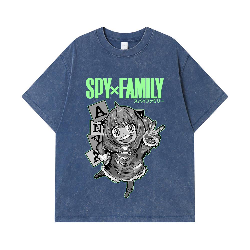 

275 GSM Washed T-shirts 100% Cotton Spy x Family V5 Anya Print Unisex Heavy Cotton T Shirt 2XL королівський синій колір