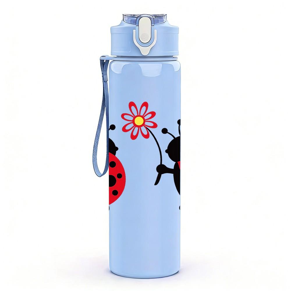 1PC Red Black Ladybug Insect Pair Print 750ml Color Plastic Sports Water Bottle Leakproof Flip Straw Lid Suitable for Sports Office Home Use