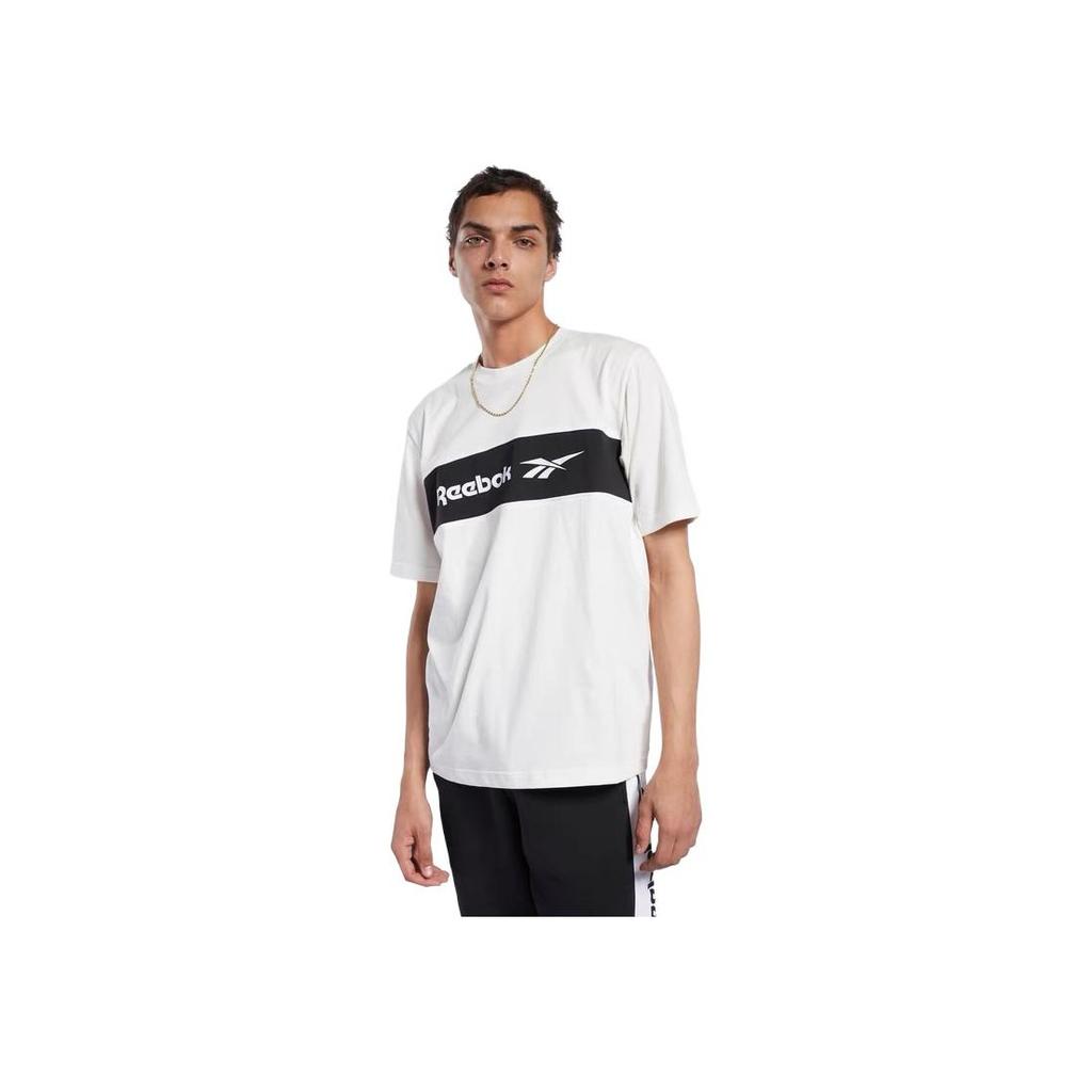Reebok Casual Retro Letter Print Short Sleeve T-Shirt Men Tops Off-White Black FK2716