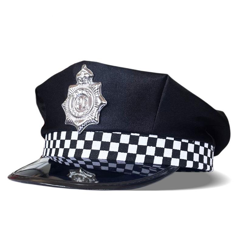 Adult Police Hat Octagonal Flat Top Hat Role Play Fun Props U.S. Police Hat Uniform Accessory Halloween Mardi Gras Party