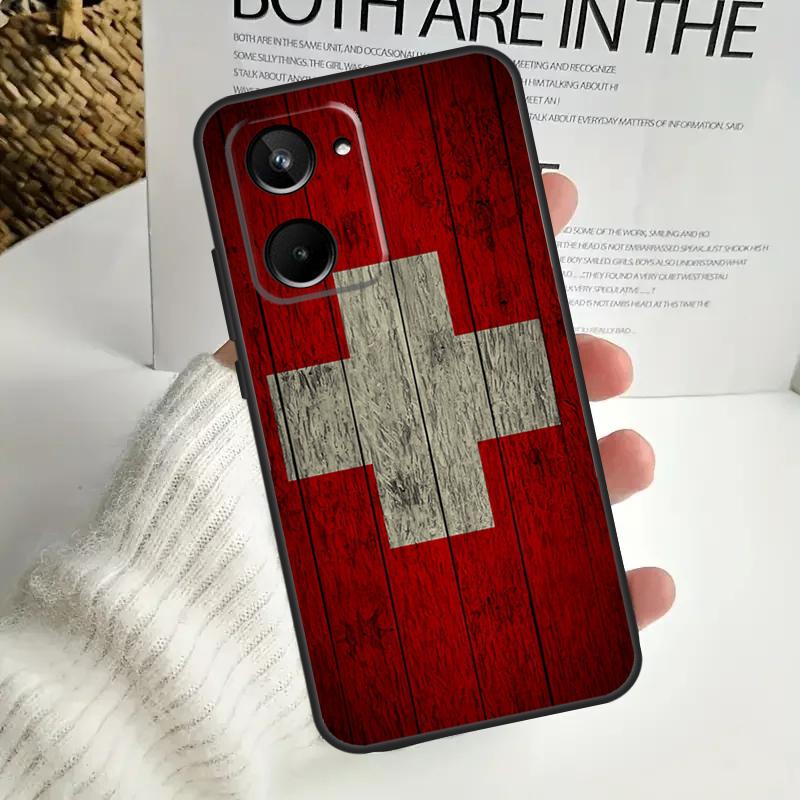 Switzerland Swiss Flag For Realme GT Neo 5 GT5 9 10 11 12 Pro Plus C30 C31 C33 C35 C25s C21Y C51 C55 C67 C53 Case