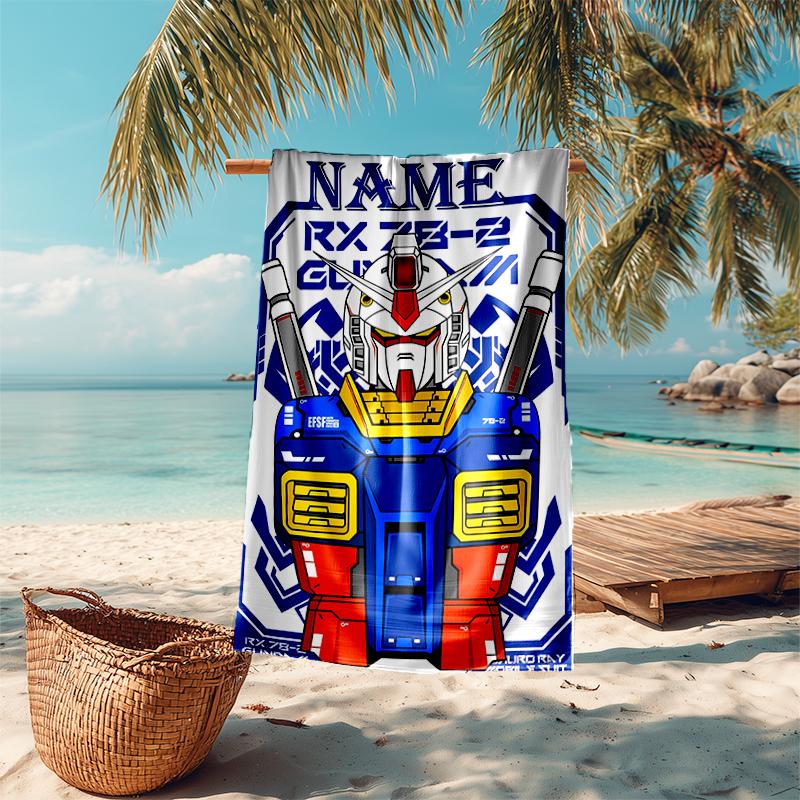 Personalized customized proof beach towel with Mobile Suit Gundam pattern - soft, absorbent,quick-drying,perfect swimming,camping&bathing