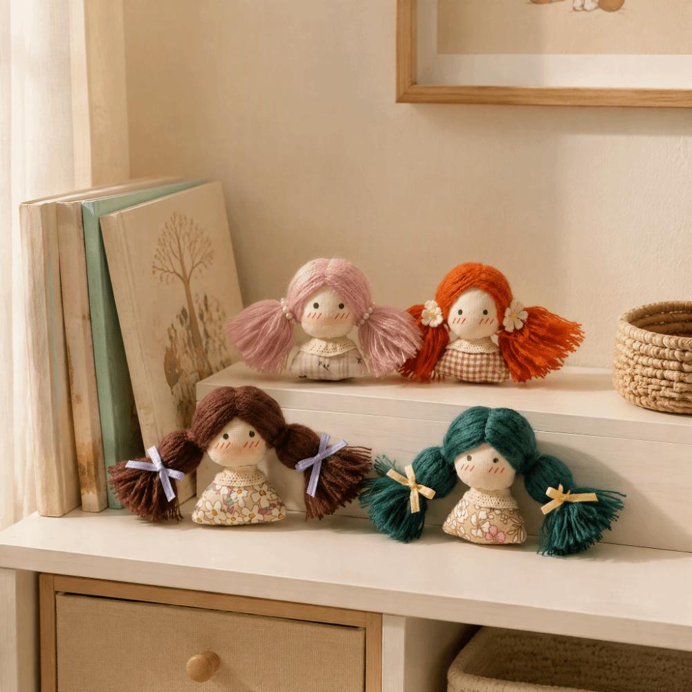 Plush Fabric Girl Doll Fabric Cotton Filled Mini Cartoon Doll Braid Girl Doll Spring