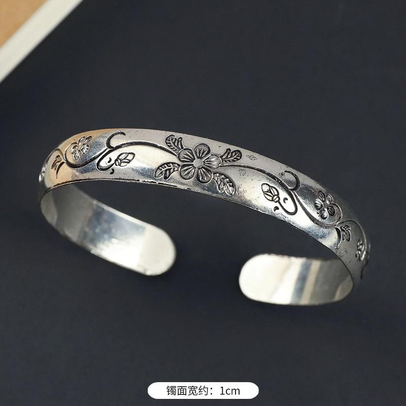 National Style Retro Hand-carved Bracelet Hand Ring Fashionable Court-style Personalized Open-ended Bracelet