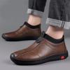 Nové pánské kožené boty, pánské business casual měkké kožené boty s měkkou podrážkou, návleky na nohy pro střední a starší otce, sametové teplé pánské boty