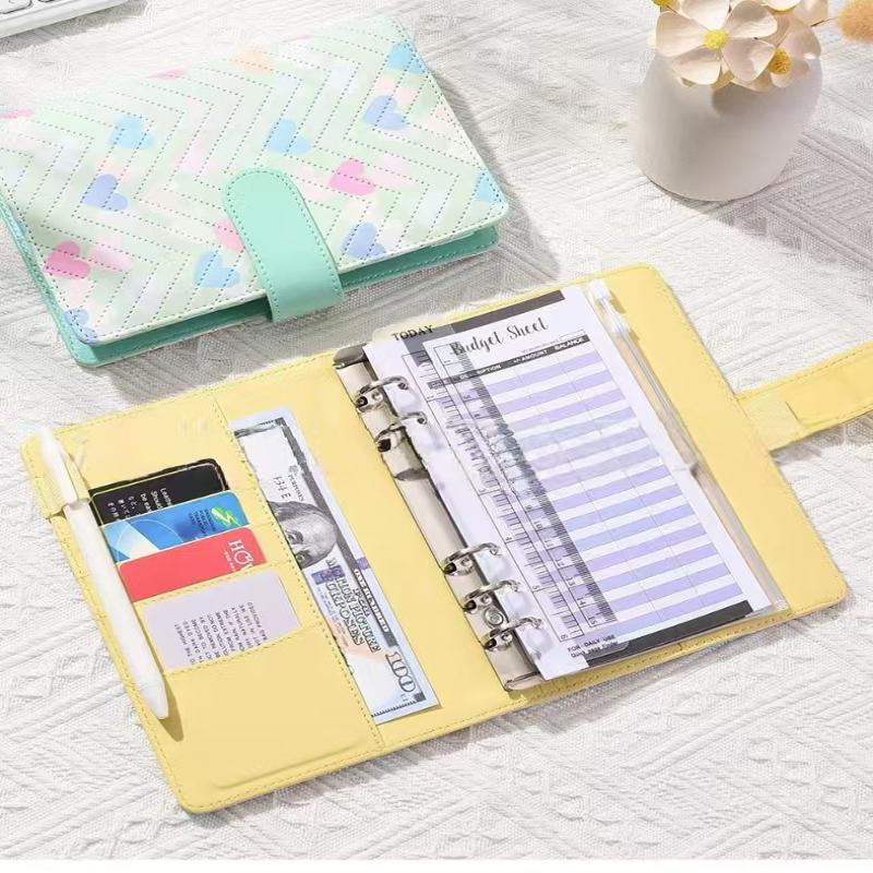 A6 PU-Leder Binder Economy 6-Ring Notizbuch, Stilvolles Design, Persönlicher Notizbuch-Binder Einband, Kann zur Aufbewahrung von Bargeld-Budget verwendet werden