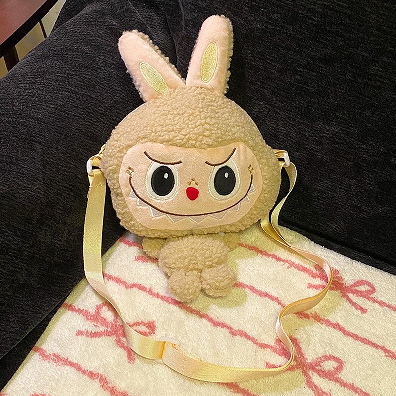 Kawaii Labubus Crossbody Bag Милая мультяшная плюшевая сумка через плечо Милые сумки для телефона с изображением кролика-монстра Студенческие плюшевые сумки через плечо хаки