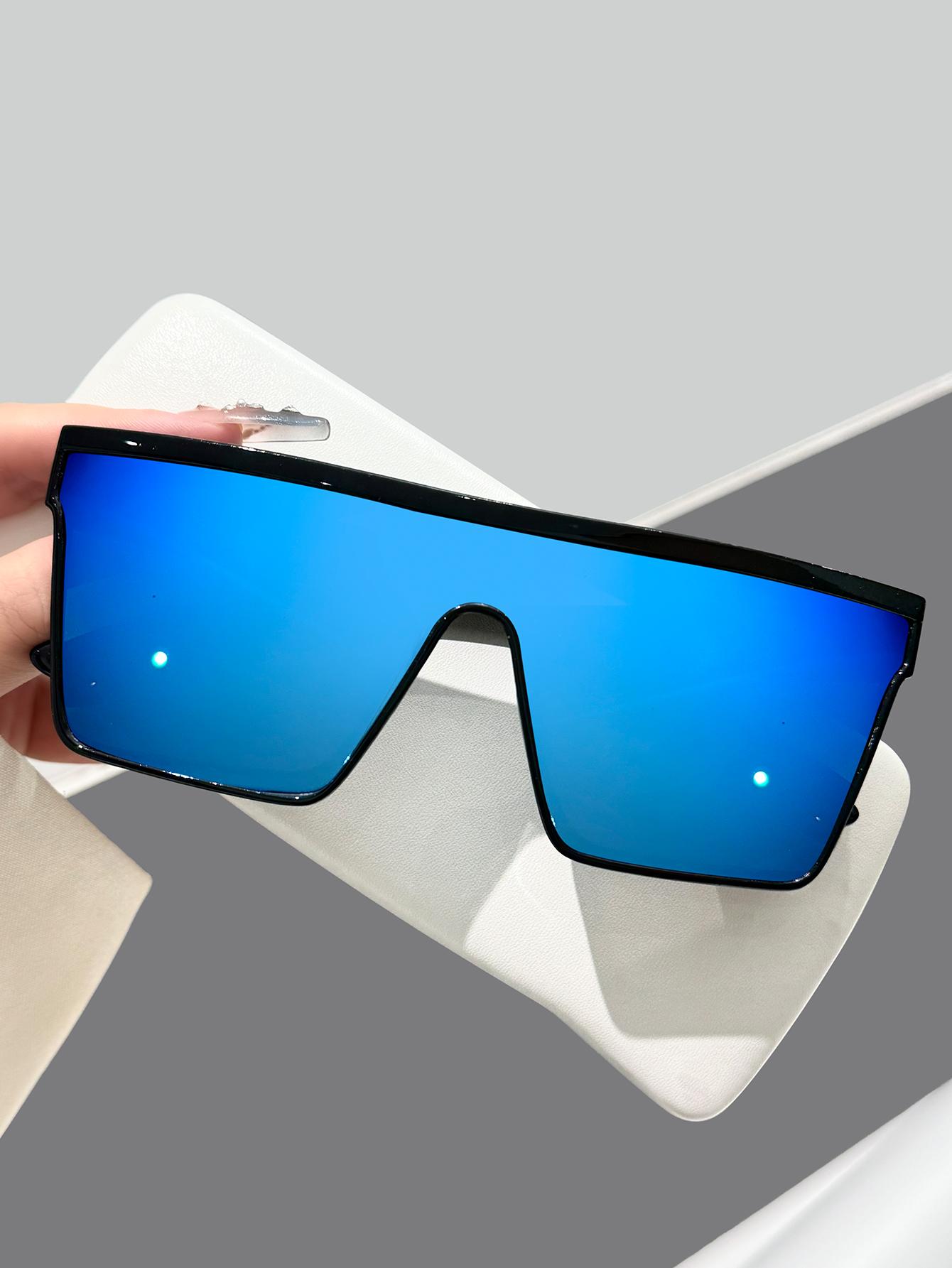 

1Pc Retro Fashion Oversized Square Frame Sunglasses-Black Frame Blue Lens Fashion Accessories Holiday Gifts Party Outdoor