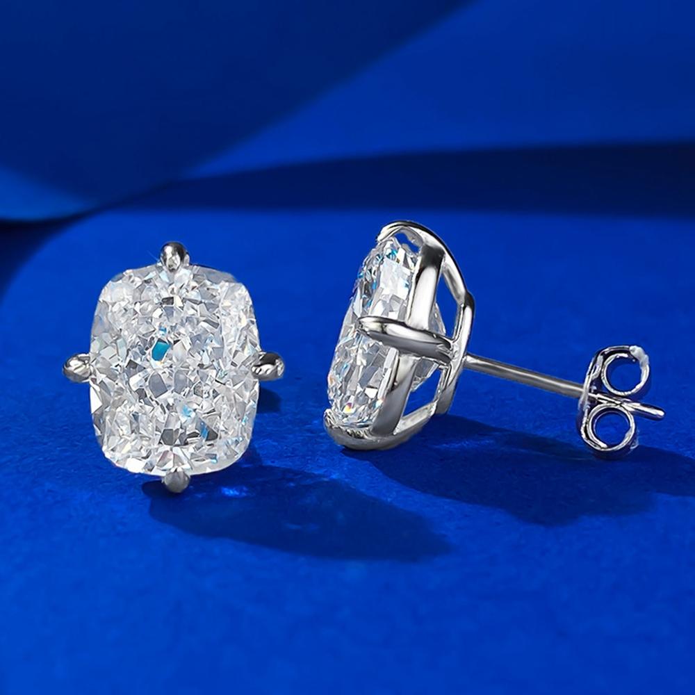 Wong Rain 100% 925 Silver Crushed Ice Cut 8*10 MM Lab Sapphire Gemstone Ear Studs Earrings for Women Jewelry