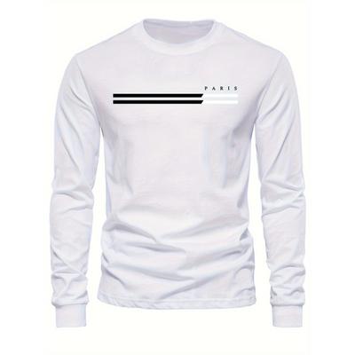 Men's Spring And Fall Fashion Casual Long-sleeved T-shirt Loose PARIS Letters Printed Pullover Round Neck Long Sleeve Sweatshirt
